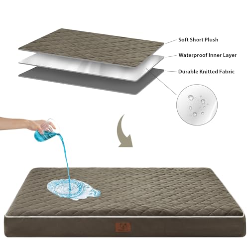Image of WNPETHOME Orthopedic Dog Bed for Large Dogs, Extra Large Waterproof With Removable Washable Cover & Anti-Slip Bottom, Egg Crate Foam Pet Mat, Multi-Needle Quilting XL Crate Bed