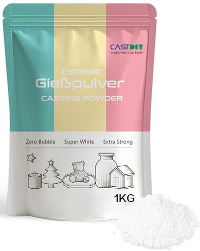 CASTDIY Gießpulver 1 kg Blasenfrei Extraweiß Extrahart Geruchlos Gipsgießpulver für Silikonformen Schnelle Entformung in 30 Minuten Geeignet für Kunsthandwerk Ornamente Gipsstatuen DIY