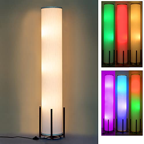 Flash Deals - 50% OFF AMUMO Wello 52" LED RGB Floor Lamp with 2 Smart LED Bulb, Remote Color Changing Lamp and Column Fabric Shade, Decorative Modern Standing Lamps for Bedrooms Linving Room Kids 52 inches ​White