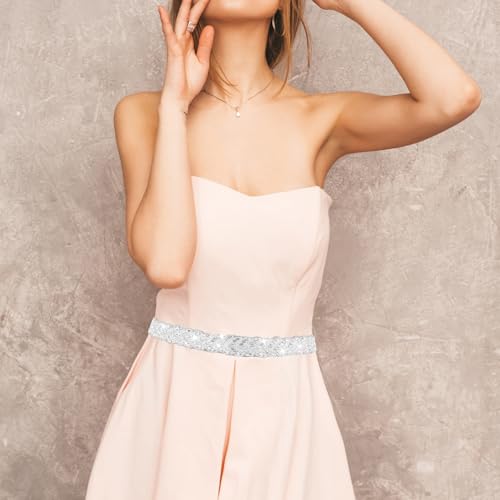 Ouligay Wedding Dress Belt Silver Sparkly Bridal Rhinestone Belts for Women Elegant Rhinestone Bridal Belt for Wedding Dress Adjustable Crystal Dress Belts for Women4