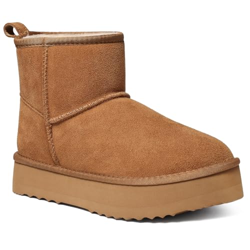 Litfun Suede Platform Mini Boots for Women Genuine Leather Fuzzy Ankle Winter Snow Boots with Fur Lined - Main Image