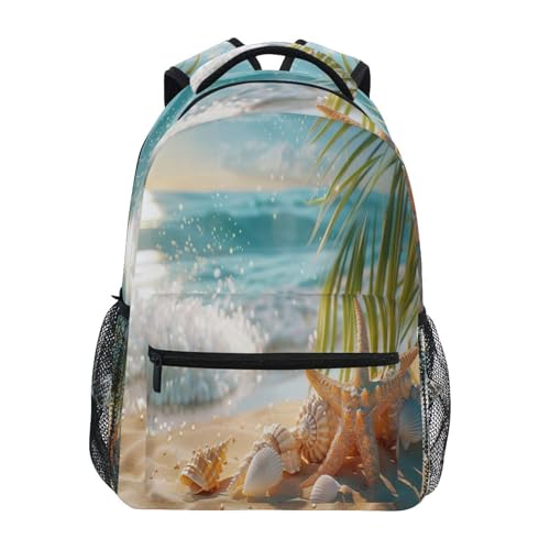 Beach View Pattern Backpack Laptop Backpack Casual Daypack with Name Tag for Men Women, Fits 15.6