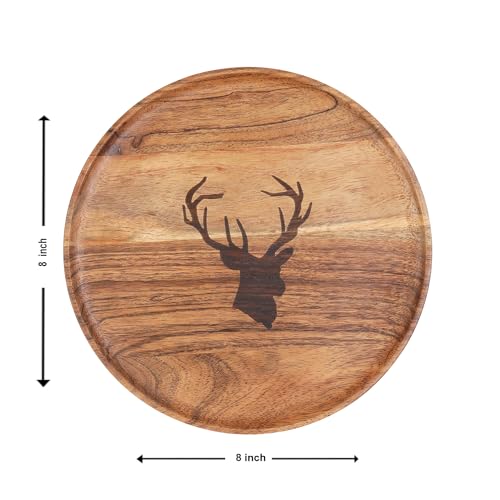 Image of Antler Crest Serving Plate - Carved Antler Design, Elegant Acacia Wood Plate for Snacks, Cheese, Fruits, and Home Decor, 20x20x1.5 cm