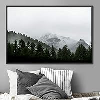 Framed Canvas Wall Art Foggy Mountains Aerial Cool Multicolor Nature Photography Realism Relax/Calm Rustic Wilderness - 16x24 inches