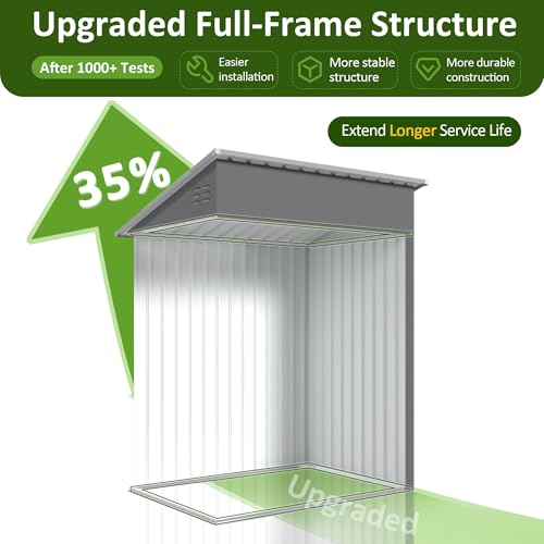 Image of DAUSOLA 5x2.5 FT Outdoor Storage Shed, Metal Garden Tool Shed with Updated Frame Structure and Lockable Doors, Ideal for Backyard Garden Patio Lawn, Grey