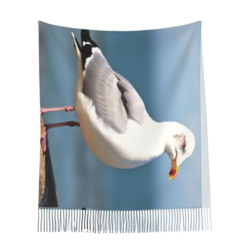 Écharpe mouette à pompons toucher cachemire noir doux taille unique