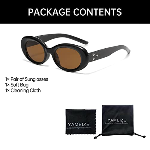 YAMEIZE 90s Retro Oval Sunglasses - Vintage Shades UV Protection Street Driving Cateye Sun Glasses for Women Men4