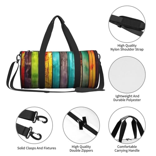 Travel Duffel Bag Lightweight Carry On Weekender Overnight Bags Colorful Wooden Boards Sports Tote Gym Backpack with Adjustable Strap Hospital Bags Foldable Luggage Bag for Women Men4