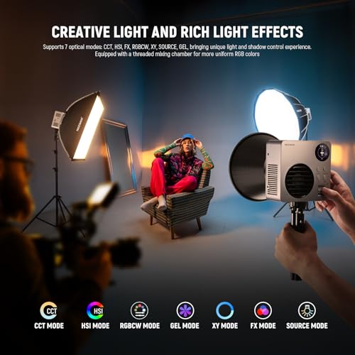 NEEWER HB80C RGBWW LED Video Light with Built-in 72Wh Battery & 100W PD Fast Charging, 80W Mini RGB COB Continuous Output Lighting Bowens Mount Handheld Spotlight 2500K-7500K, 10400lux/m, 18 Effects
