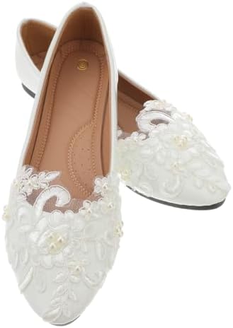 Holibanna Chaussures de mariée blanches en dentelle synthétique pour femme - Chaussures plates pour mariage