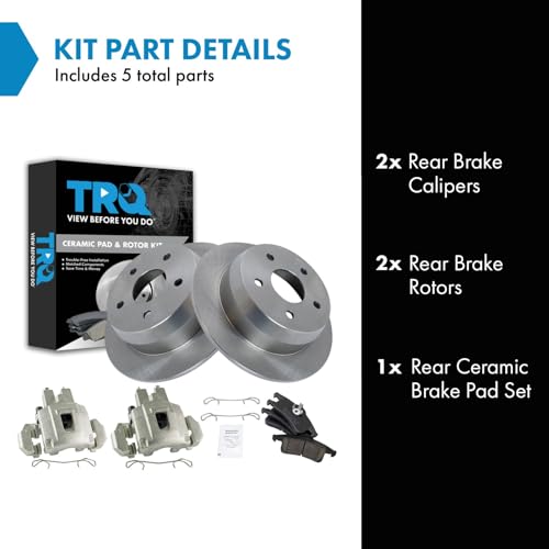 Image of TRQ Rear Brake Pad and Rotor Set Ceramic Solid Rotors Calipers | For 1999-2004 Jeep Grand Cherokee