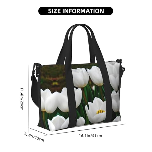 White Tulips Flower Small Duffel Bag Foldable Travel Bag Weekender Bag Overnight Gym Hospital Bags For Women&Men4