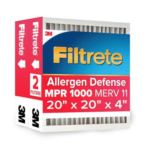 Filtrete 20x20x4 AC Furnace Air Filter MPR 1000 MERV 11 Fits Honeywell Allergen Defense Electrostatic Air Cleaning Filter 2-Pack (actual size 19.88 x 19.88 x 4.31)
