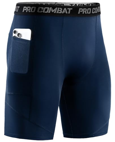 Niksa 1 Pièces Short Running Homme Short de Compression à Séchage Rapide et Respirant Short de Sport Ajusté avec Poches pour Téléphone Portable, Bleu...