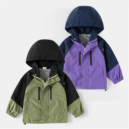 Boys Girls Jacket Windbreaker Waterproof Casual Fashion Hooded Kids Long Sleeve Zip Up Snap Button Coat Outwear2