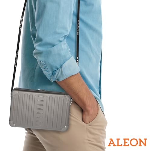 Image of Horizontal All Aluminum Crossbody Bag - Lightweight Compact Travel Case with Adjustable Strap, RF Blocking, Interior Pockets & Secure Clasp - Stylish Over-Shoulder Bag for Men & Women (Bronze)
