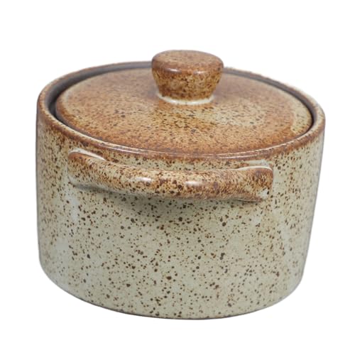 MOKKHNB ヴィンテージデザイン製セラミックスープポット 蓋付き蒸し器 小容量調理鍋 茶碗蒸しやスープに 人や小家族向け多用途料理用