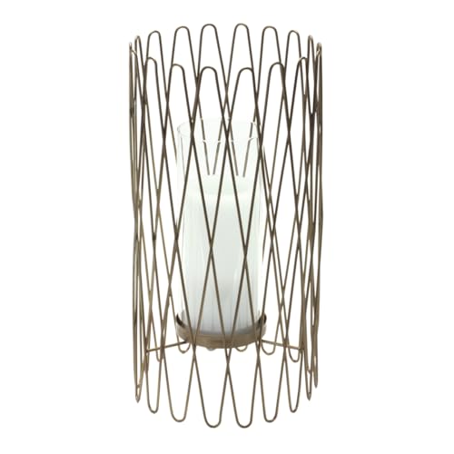 HomeRoots 516466 14 in. Gold Flameless Floor Hurricane Candle Holder