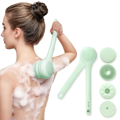 Oh,XIYU. Electric Body Brush Back Scrubber for Shower, Waterproof Long Dual Handle Power Body Scrubber with 3 Heads, Rechargeable Bath Brush & 2 Speeds, for Cleansing, Exfoliating and Massaging Skin