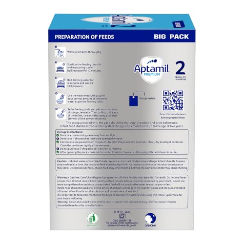 Image of Aptamil Premium Infant Formula for Babies - Stage 2 (6-12 Months) -With DHA ARA - 1.2 kg - Bag-In-Box Pack