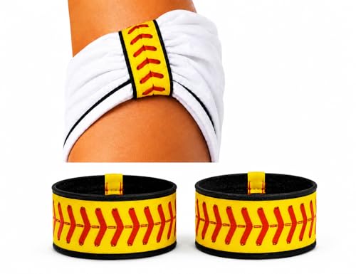 Fastpitch Softball Sleeve Scrunchies yellow with red stitching (Pair) Softball sleeve holders. sleeve straps. From the ORIGINAL USA inventor over 8 million sold