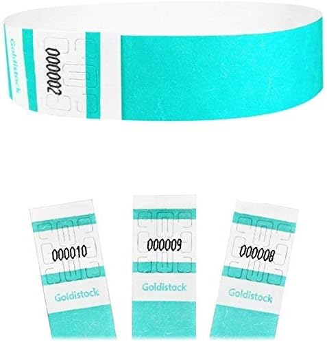 Heavier Tyvek Wristbands 7.5 Mil - Goldistock Select Series Vibrant Aqua Blue 500 Count - ¾” Arm Bands - Paper-Like Party Armbands - Fan-Folded (Better Security) - Extra Durable Wrist Bands for Event