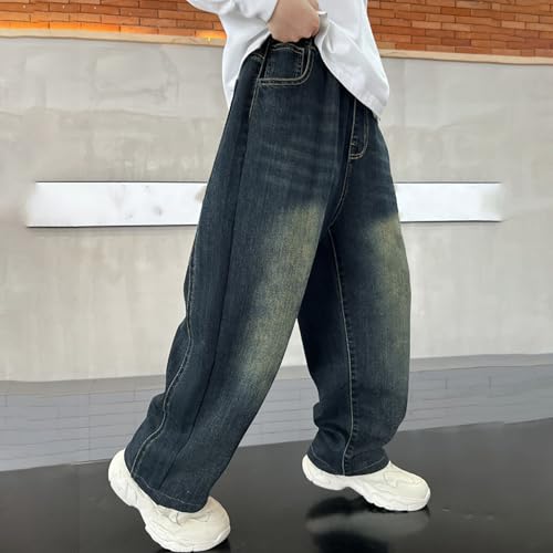 Boys Baggy Jeans Kids Casual Wide Leg Cargo Jeans Elastic Waist Denim Pants with Pockets Y2k Pants Loose Trousers 4-14 Years4