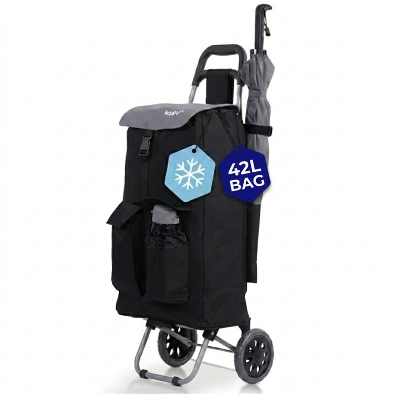 Hoppa 42L Large Foldable Insulated Shopping Trolley on Wheels, 2 Wheel
