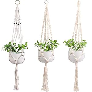 Set van 3 hoogwaardige macramé plantenhangers, 100 cm, voor binnen en buiten, tuin, bloempot, houder, voor hangplanten, pot, balkondecoratie, lounge, deco, bloemen, stoplicht, balkon, wandbehang, BOHO