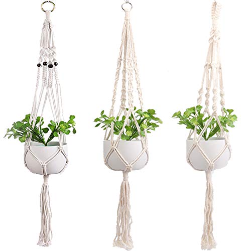 3X Set Premium Makramee Blumenampel 100cm Innen Außen Garten Blumentopf Halter Macrame Hängepflanzen Topf Balkondekoration Lounge Deco Blumen Ampel Balkon Wandbehang Boho Pflanzenhänger Pflanzenampel