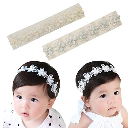 Baby Toddler Elastic Chiffon Flower Headbands Princess Girls Hand Sewing Beads Flower Headwear Nylon (HXT522)