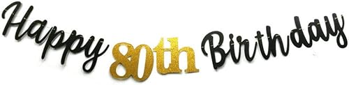 Miniatura 6 de Cartel de feliz cumpleaños número 80 de oro rosa con purpurina dorada para fiesta de cumpleaños de 80 años, suministros de decoración de