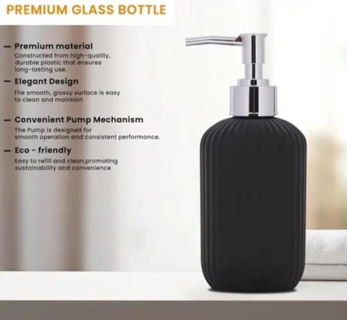 Image of 3PCS Set Bathroom Soap Dispenser Set with Toothbrush Holder and Vanity Tray Unbreakable (Black)