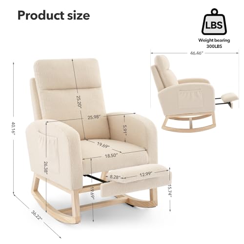 rocking chair nursery nursing rocking chairs with foot rest for mom nursery rocker glider chair with high backrest for living room bedroom upholstered lounge chair with solid wood base for relaxin