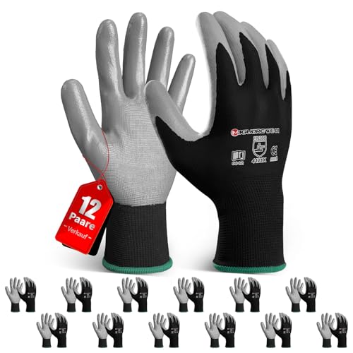 Migliore Wear Arbeitshandschuhe mit Nitril Beschichtung 12 Paar Arbeithandschuhe für Herren & Damen Rutschfeste Ölbeständig Gartenhandschuhe für Bauarbeiten Mechaniker Montage Gartenarbeit