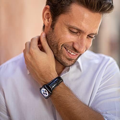 Longvadon Herren-Uhrenarmband aus der Caiman-Serie, kompatibel mit Apple  Caiman Serie 1, 2, 3 und 4, echtes genarbtes Leder, 42/44 - M, Midnight  Black, Black : Amazon.de: Uhren
