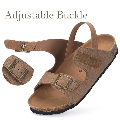 ZUSERIS Kids Toddler Sandals Boys Girls Cork Footbed Slides Summer Double Buckle Slippers Comfort Suede Leather Flat for Indoor Outdoor with Adjustable Straps3