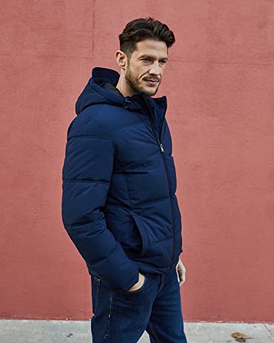 Image of Weatherproof Hooded Puffer Jacket for Men - Water Resistant Bubble Coat for Men | Puffy Alternative Down Jacket
