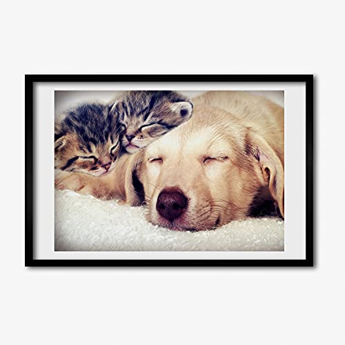 Cadre en Bois Moderne Chiot Et Les Chats Tulup finition premium