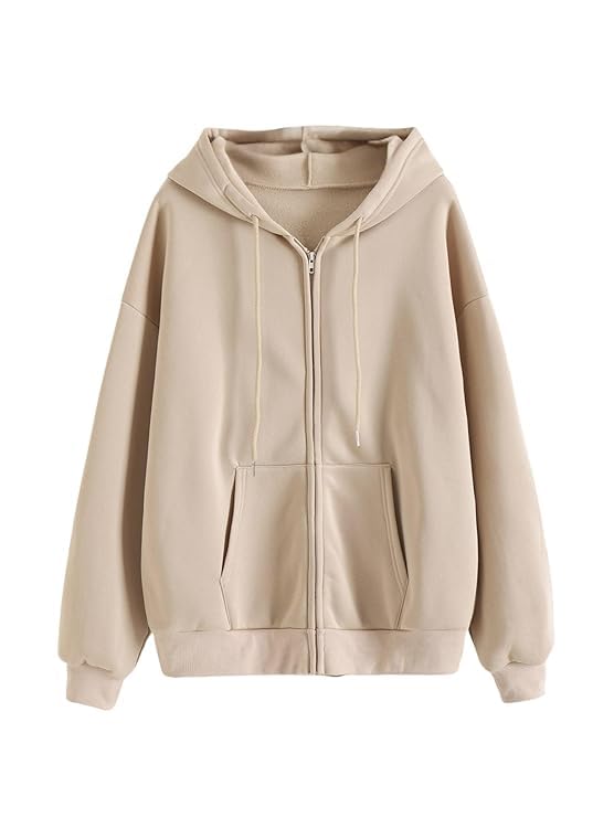 Image of O3e Women's Polycotton Fleece Plain Full-Zip Hooded Winter Sweatshirt | Kangaroo Pocket | Casual Warm Outerwear