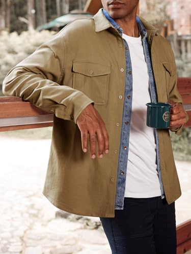 Runcati Mens Casual Shacket Twill Button Down Shirt Jacket Long Sleeve Lightweight Jacket3