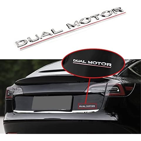 YHCDSEA Model 3 Y Dual Motor Badge Emblem Sticker Plaid Decor Compatible for Tesla Model 3 Y X S Accessories (Dual Motor-Silver) Cover