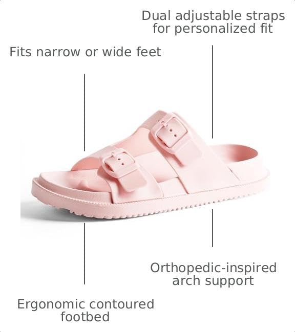 Image of Arch Support Footbed Sandals for Women & Men, Adjustable Double Buckle Comfort Sandals, Cork-Style Cushioned Sole, Casual Walking Slides for Everyday Wear