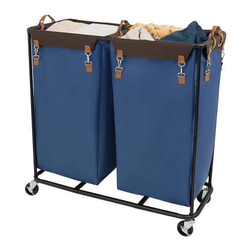 Image of StorageWorks 390L Extra Large Laundry Hamper with Wheels, Laundry Basket with Wheels 2 Sections, Clothes Sorter Cart with Divider for Hotel, Home, Blue, 1-Pack
