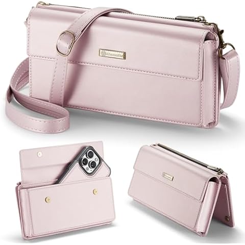 CaseMe Small Crossbody Phone Bag for Women, RFID Blocking Card Slots Shoulder Handbag Strap Cell Phone Wallet Rose Gold Cover