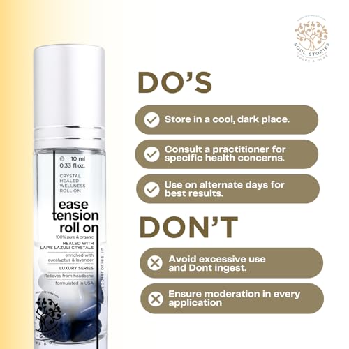 Image of Soul Stories Ease Tension Roll-On - 10ml Stress Relief & Mind Relaxing Aromatherapy Oil | with Peppermint, Lavender, Eucalyptus & Lapis Lazuli | Helps Calm Mind & Ease Head Tension