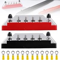 2 Stück Sammelschiene Verteilerblock, 150 A Sammelschienen-Schraubklemme Stromverteilungsblock, Busbar mit 6 x M6 Anschlussbolzen, für Bus, Auto, Boot, Wohnmobil, 6-polige einreihige, Rot, Schwarz