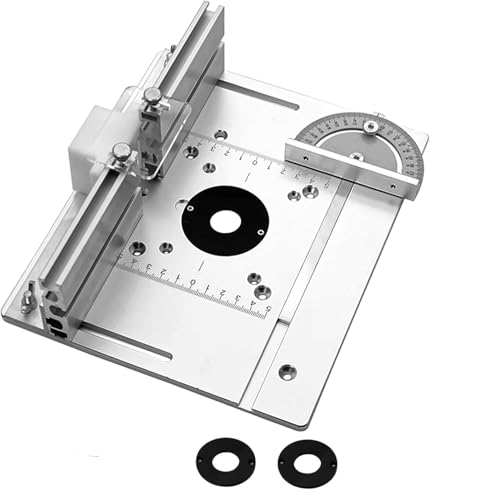 ZUSKYZU Set mit 3 Frästisch Einlegeplatten, Aluminiumlegierung, Frästisch Einlegeplatte für Oberfräsen, Router Table Insert Plate, Silver Fräsplatte Gravur-Hilfswerkzeug mit Gehrungslehre