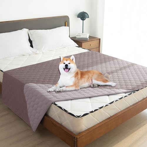 Image of gogobunny 100% Double Sided Waterproof Dog Blanket Soft Pet Bed Cover Reversible Protect Furniture Couch Sofa Car for Puppy Large Dog Cat (Dark Sea Fog /Light Sea Fog, 52x82 Inch (Pack of 1))