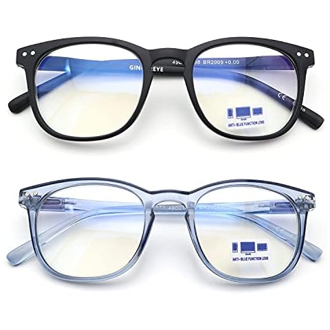 Reading Glasses Men 2-Pack,GINGEREYE Fashion Blue Light Blocking Reader +2.75 Anti Glare Filter Square Eyeglasses w/Spring Hinge Cover